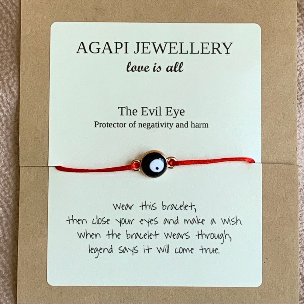 AGAPI JEWELLERY Black Evil Eye Bracelet - Red Cord